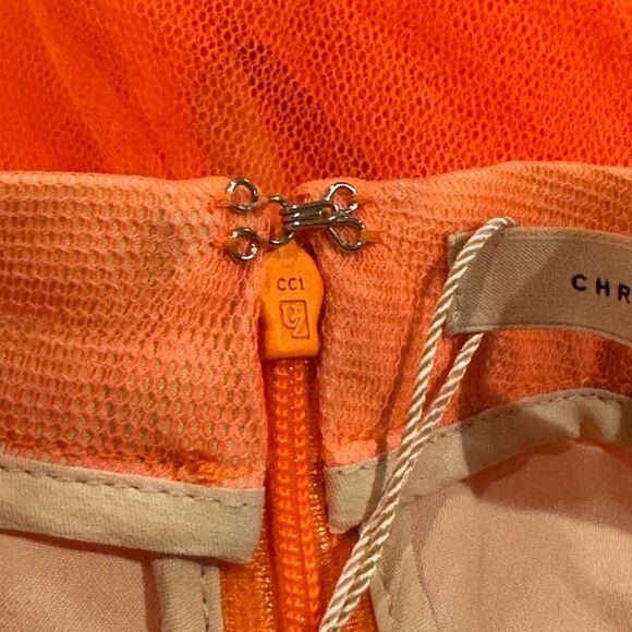 CHRISTOPHER KANE Tulle neon orange black plisse high waisted pleated skirt Sz 6 - Picture 10 of 14